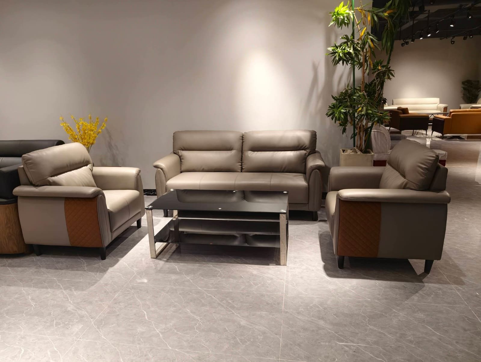 Taupe Leather Lounge Trio