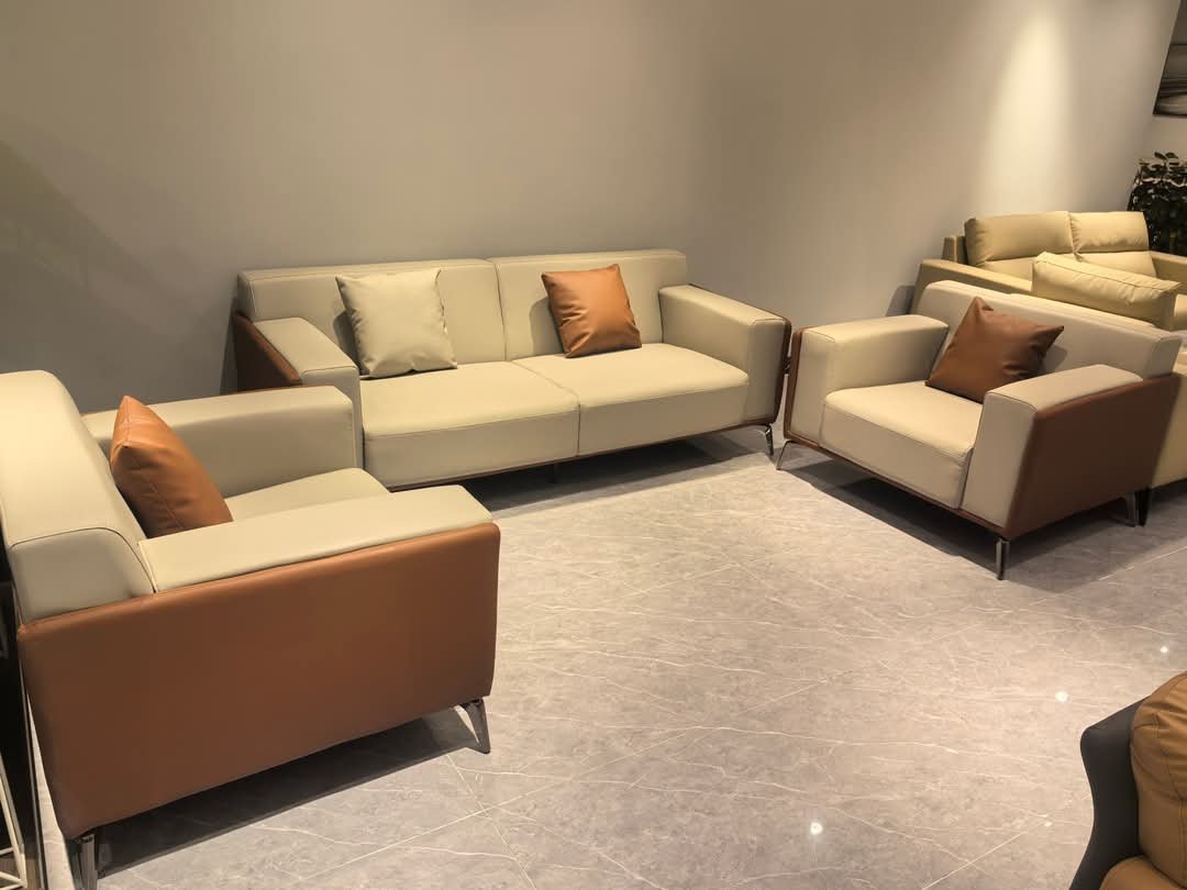 Cream & Cognac Accent Sofa Set