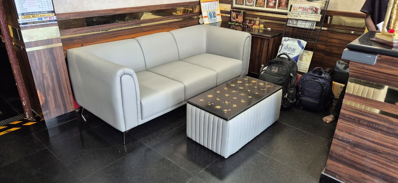 Silver-Grey Boxy Sofa & Ottoman