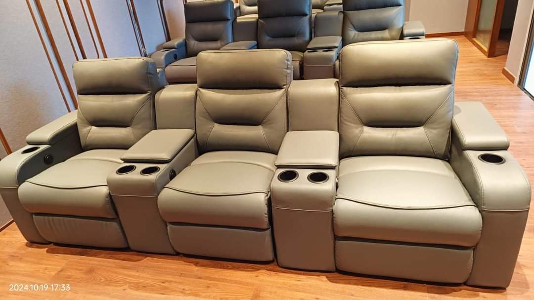 Grey Leather Home Theatre Trio